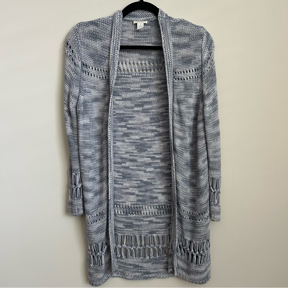Chico’s Size 1 Blue Gray White Duster